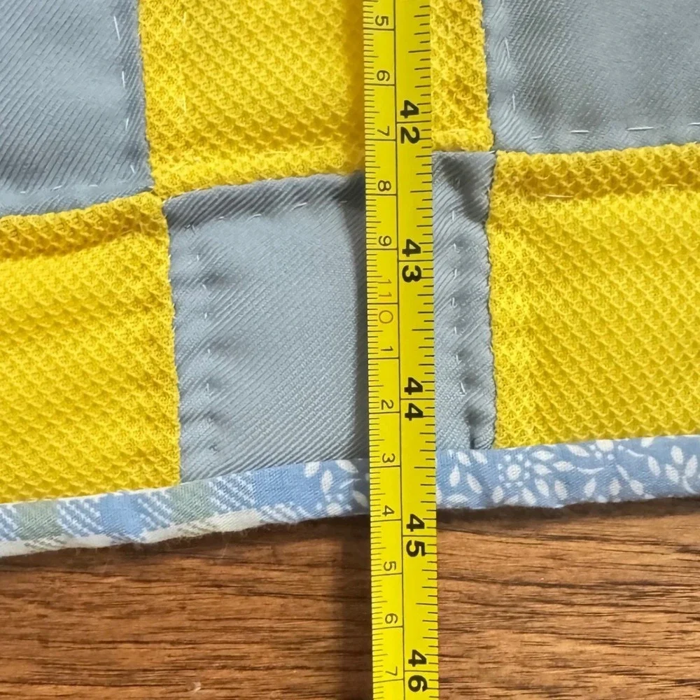 EUC Granny Handmade‎ Patchwork Baby Quilt Blue Grey Yellow Nursery Blanket 36x45